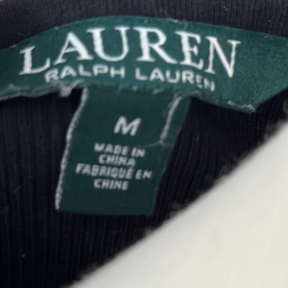 Ralph Lauren Size Medium Black Ribbed Top w Silver Button Shoulder accent detail - Picture 6 of 7